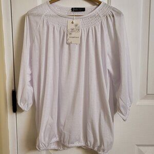 Simple Flavor off the shoulder White three quarters sleeve blouse Sz: Large NWT